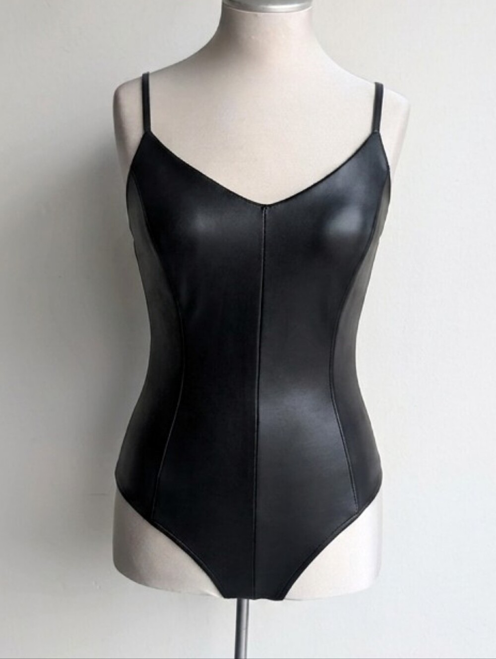 Blashe Black Faux Leather V-Neck Bodysuit